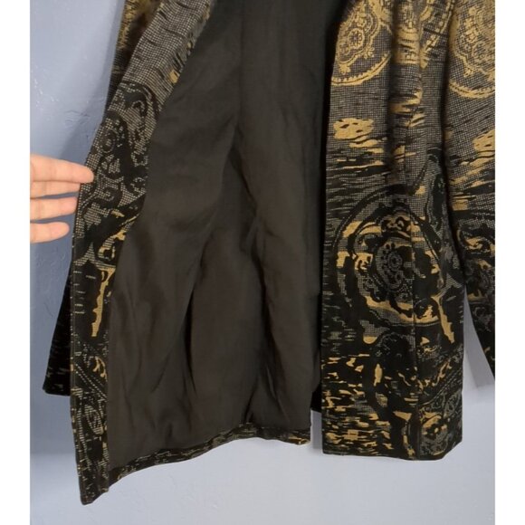 Chico’s Size 2 Long Tapestry Damask Jacket Coat Black Velvet Burnout - Picture 7 of 13